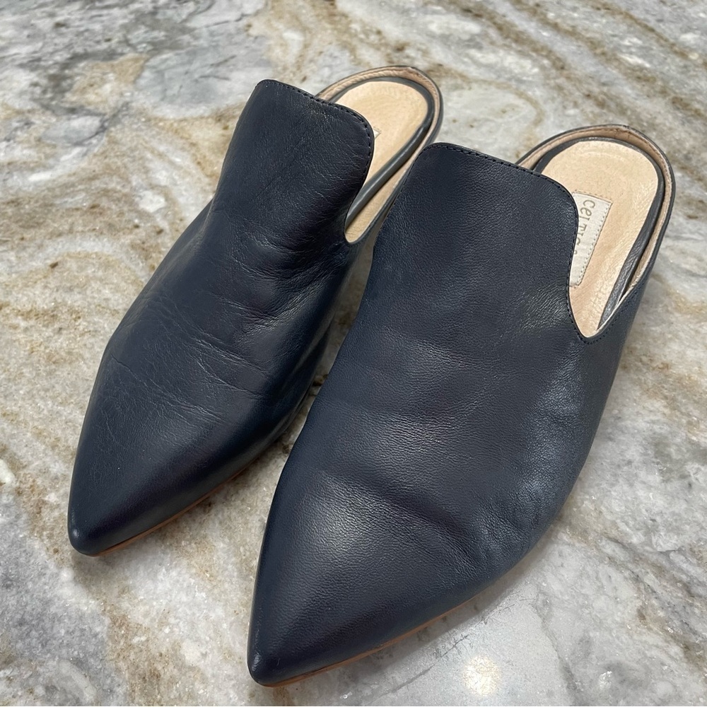 Celtic & Co Navy Blue Leather Mules Minimalist Neutral Office Career Shoes